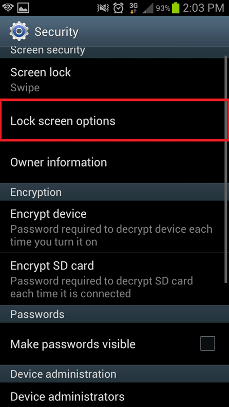 Samsung Galaxy S3 Security, Lock Screen Options
